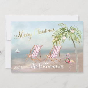 Frohe Weihnachten vom Strand Palm Tree Flamingo Karte