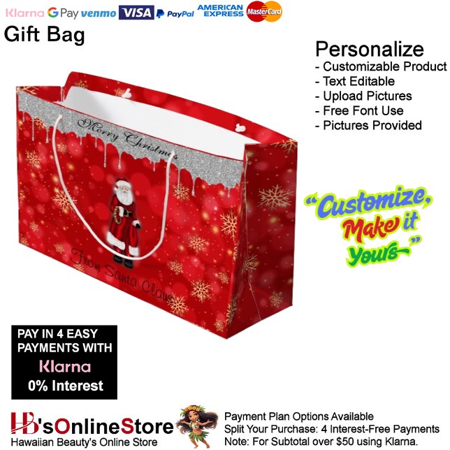 Frohe Weihnachten vom Weihnachtsmann-Weihnachtsges Große Geschenktüte (Merry Christmas From Santa Claus Holiday Charm Large Gift Bag.)