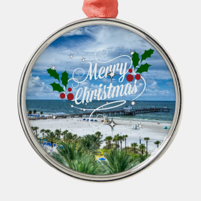 Frohe Weihnachten von Clearwater Beach Ornament Aus Metall (Vorne)