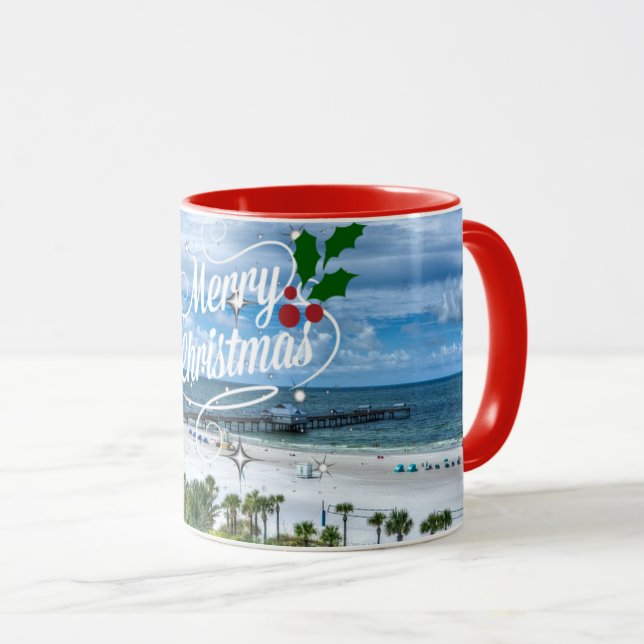 Frohe Weihnachten von Clearwater Beach Tasse (VorderseiteRechts)