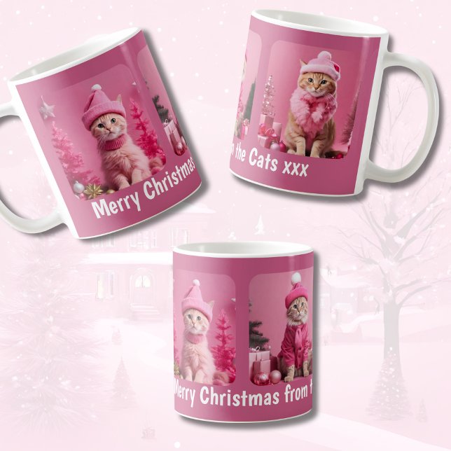 Frohe Weihnachten von den Katzen Rosa Feiertage Kaffeetasse (Von Creator hochgeladen)