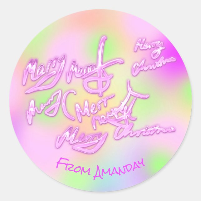 Frohe Weihnachten von der Farbtherapie Hot Pink Runder Aufkleber (Vorderseite)