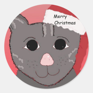 Frohe Weihnachten von der Katze Runder Aufkleber