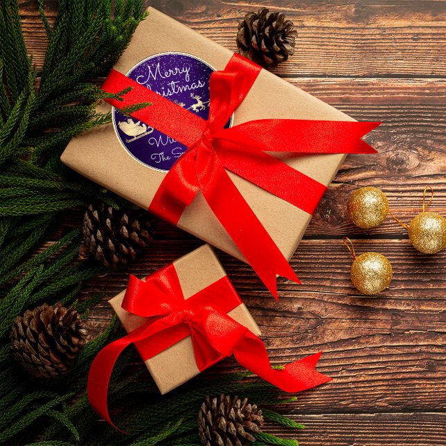 Frohe Weihnachten von der Marine Santa Reindeer Sl Runder Aufkleber (Von Creator hochgeladen)