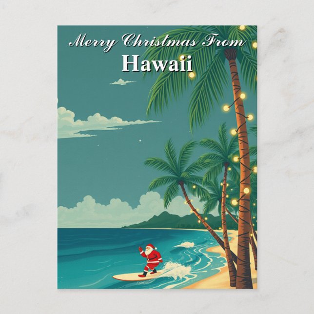 Frohe Weihnachten von Hawaii Tropical Santa Surfin Postkarte (Vorderseite)