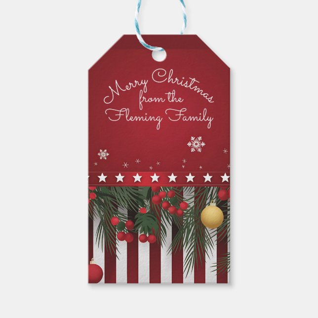 Frohe Weihnachten von (Ihrer Familie) Geschenkanhänger (Vorderseite)