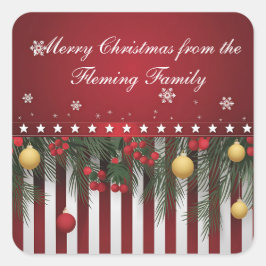 Frohe Weihnachten von (Ihrer Familie) Quadratischer Aufkleber