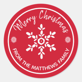 Frohe Weihnachten von: Individuelle Name Snowflake Runder Aufkleber
