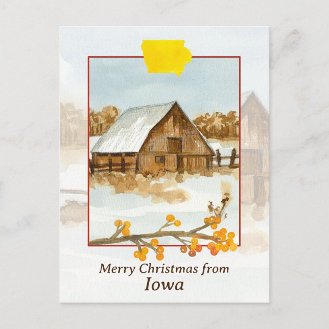 Frohe Weihnachten von Iowa Barn Farm Winter Snow Postkarte (Vorderseite)