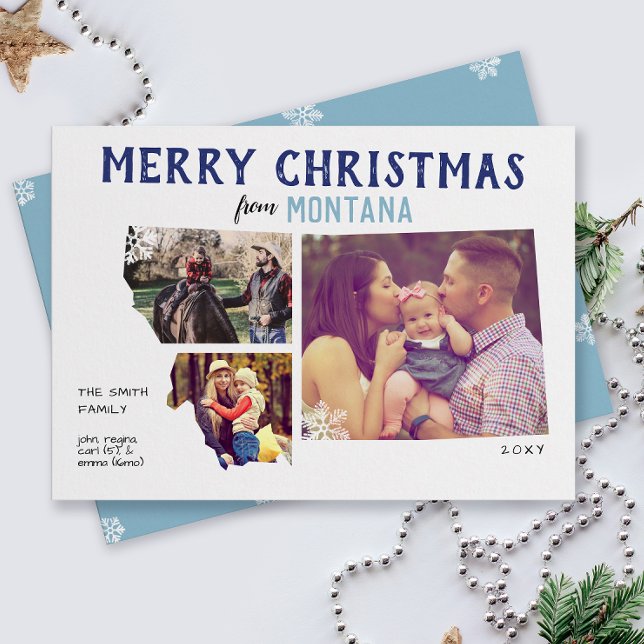 Frohe Weihnachten von Montana Drei Fotokarte (From the state of Montana with love three photo Christmas holiday card and moving announcement)