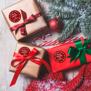 Frohe Weihnachten von Name Gold Buffalo Kariert RE Runder Aufkleber