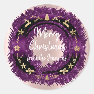 Frohe Weihnachten von Name Rose Glitzer Gold Wreat Runder Aufkleber