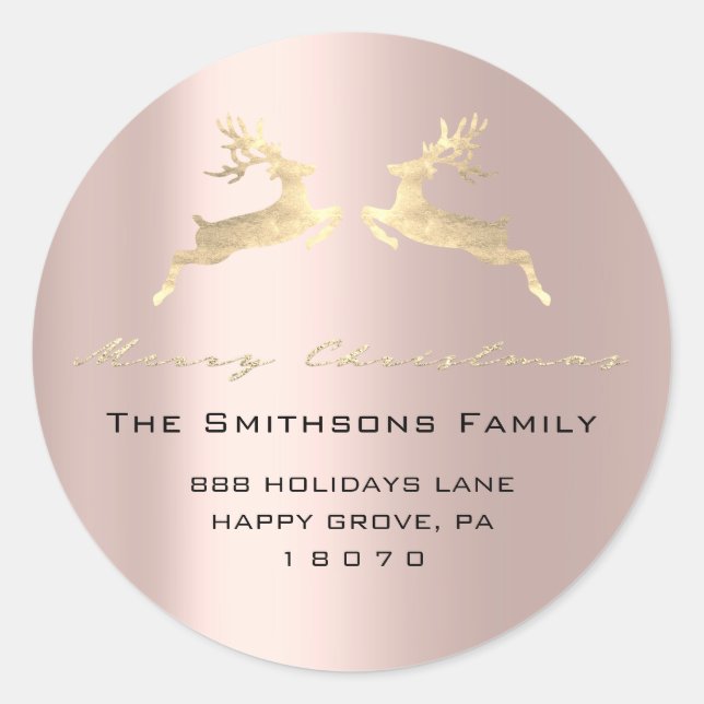 Frohe Weihnachten von Name Rose Gold UAWG Reindeer Runder Aufkleber (Vorderseite)