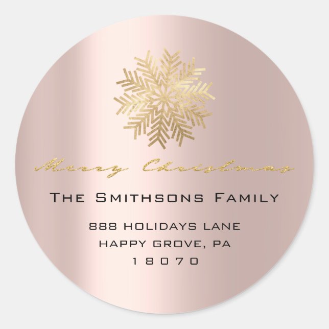 Frohe Weihnachten von Name Rose Gold UAWG Snowflak Runder Aufkleber (Vorderseite)
