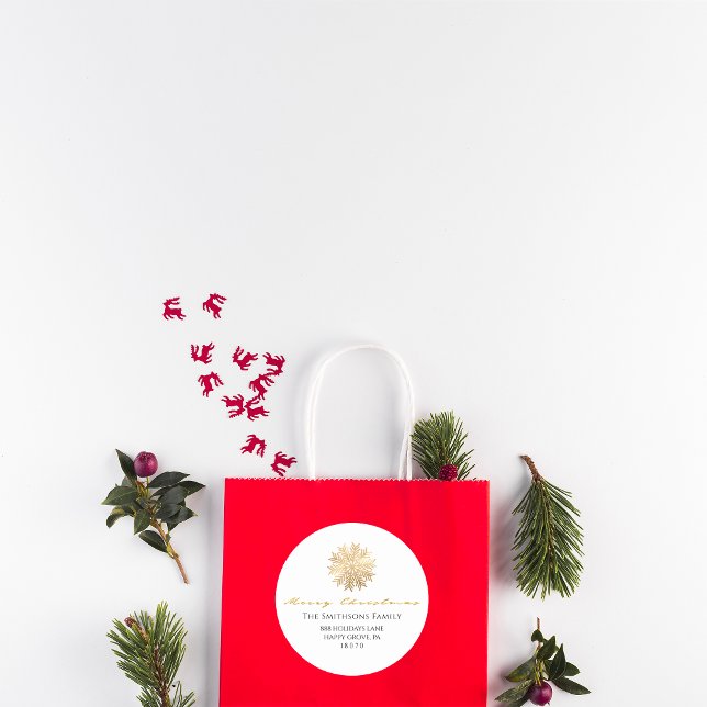 Frohe Weihnachten von Name Whit Gold UAWG Snowflak Runder Aufkleber (Merry Christmas From Name Whit Gold RSVP Snowflake Classic Round Sticker)