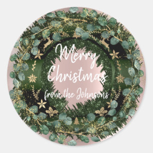 Frohe Weihnachten von Name Winter RoseGold Kranz Runder Aufkleber