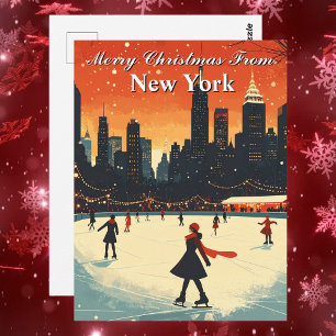 Frohe Weihnachten von New York Eislauf Winter Postkarte