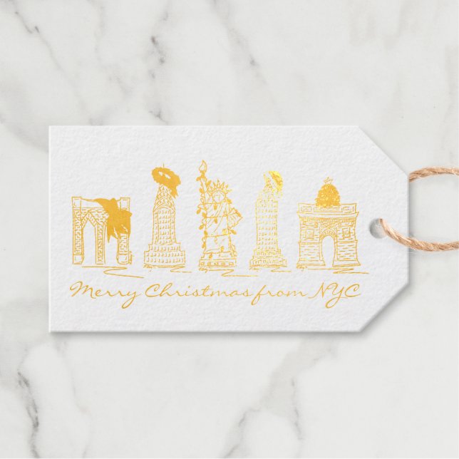 Frohe Weihnachten von NYC New York City Sehenswürd Geschenkanhänger (Vorderseite (Horizontal))