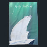 Frohe Weihnachten von Polar-Bären  Geschirrtuch<br><div class="desc">Handgemalte niedliche Eisbärenillustrierung</div>