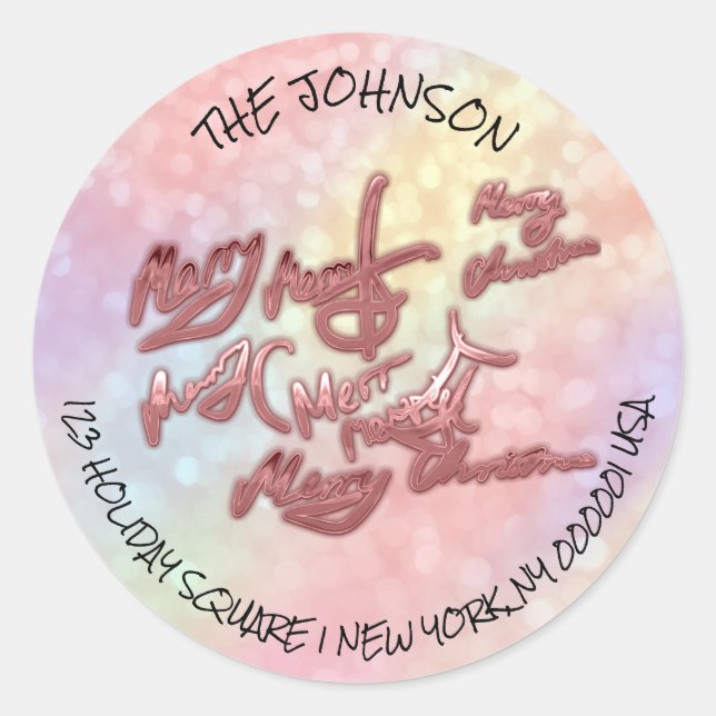 Frohe Weihnachten von Rose Holographic Adress UAWG Runder Aufkleber (Vorderseite)