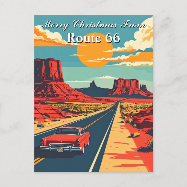 Frohe Weihnachten von Route 66 Retro Road Trip Postkarte (Vorderseite)