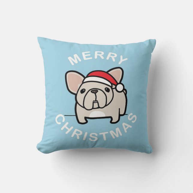 Frohe Weihnachten von Sahnesankt Frenchie - Blau Kissen (Vorderseite)
