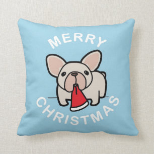 Frohe Weihnachten von Sahnesankt Frenchie - Blau Kissen