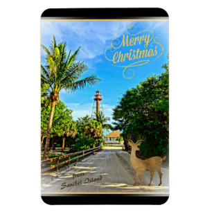 Frohe Weihnachten von Sanibel Island FL Lighthouse Magnet