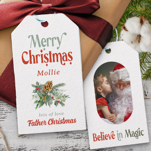Frohe Weihnachten von Santa Runde Raute Foto Geschenkanhänger