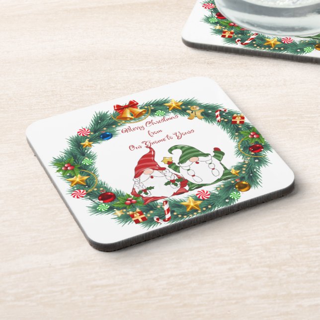 Frohe Weihnachten von "Unser Gnome" zu "Dein" auf  Getränkeuntersetzer (Linke Seite)