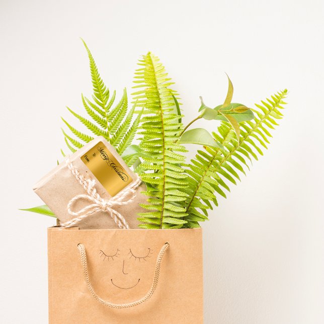 Frohe Weihnachten von zu Hand gezinktes Gold Schwa Adressaufkleber (Merry Christmas From To Hand Lettered Gold Black Label )