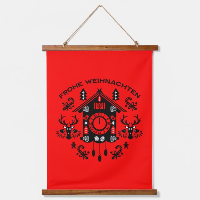 Frohe Weihnachten Wandteppich Mit Holzrahmen (Vorderseite)