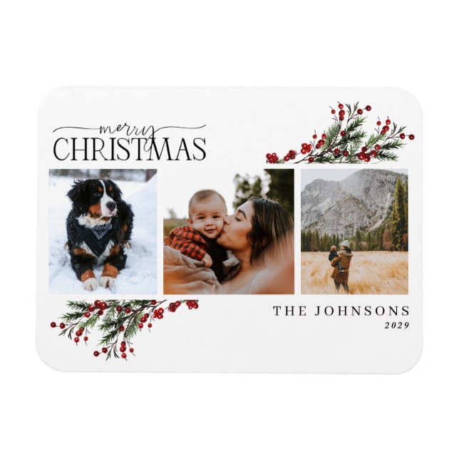 Frohe Weihnachten warme Roten Winter Botanisches F Magnet (Horizontal)
