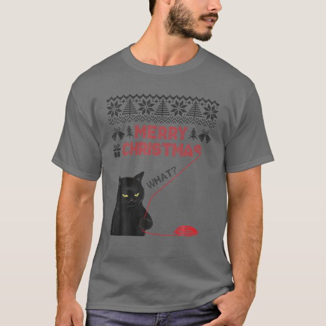 Frohe Weihnachten was? Black Cat Stole Christmas U T-Shirt (Vorderseite)