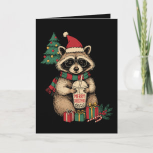 Frohe Weihnachten Waschbär Boba Tee Weihnachtsmann Karte