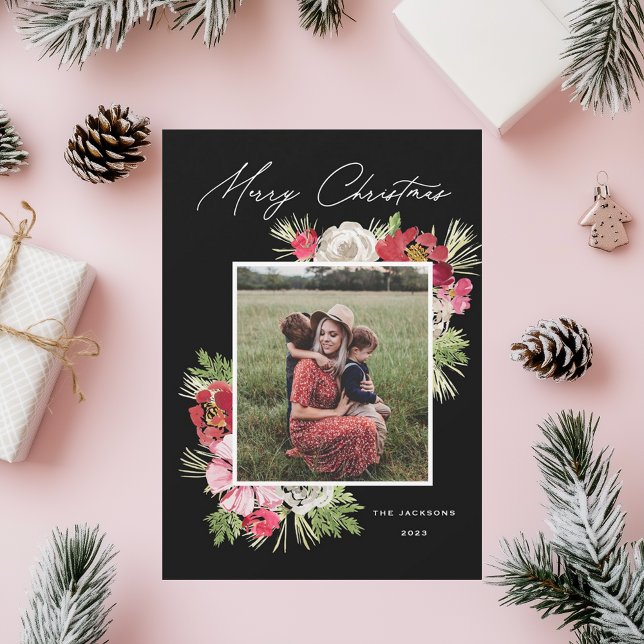 Frohe Weihnachten Wasserfarbe Blume Schwarz (Von Creator hochgeladen)