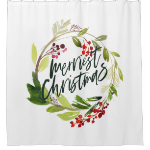Frohe Weihnachten Wasserfarbe Blüte Duschvorhang