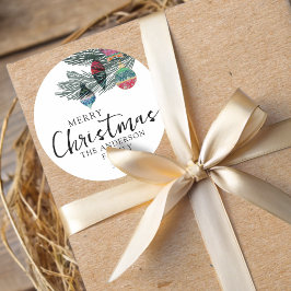 Frohe Weihnachten Wasserfarbe Botancial Runder Aufkleber