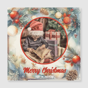 Frohe Weihnachten Wasserfarbe Foliage Greenery Fot Magnetkarte