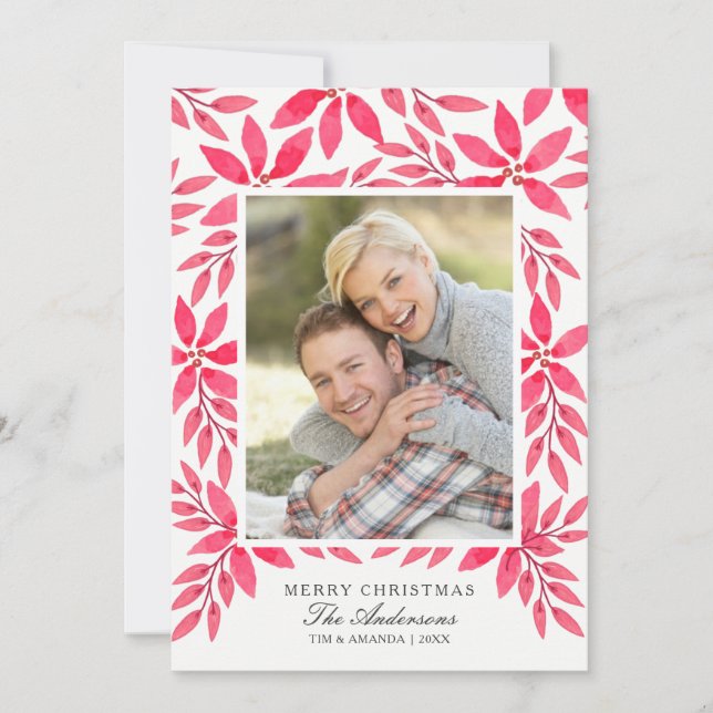 Frohe Weihnachten Wasserfarbe gestrichen Poinsetti (Vorderseite)