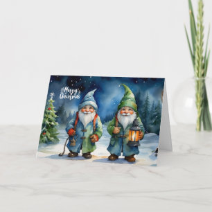 Frohe Weihnachten Wasserfarbe Gnome Wald