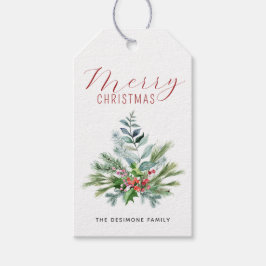 Frohe Weihnachten Wasserfarbe Grüne Berries Geschenkanhänger