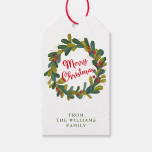 Frohe Weihnachten Wasserfarbe Grünzeug Kranz Geschenkanhänger