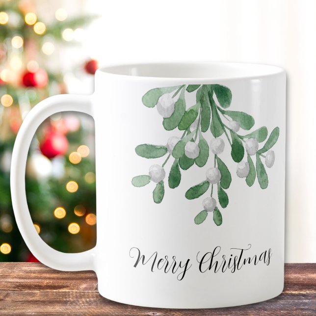 Frohe Weihnachten Wasserfarbe Mistletoe Grüne Kaffeetasse (Von Creator hochgeladen)