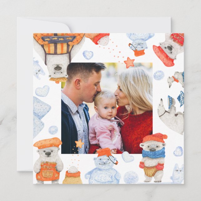 Frohe Weihnachten Wasserfarbe Niedlich Polar Bären (Vorderseite)