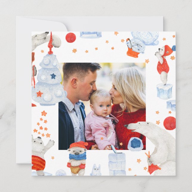 Frohe Weihnachten Wasserfarbe Niedlich Polar Bären (Vorderseite)