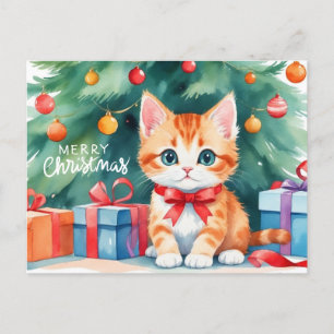 Frohe Weihnachten Wasserfarbe Orange Kitten