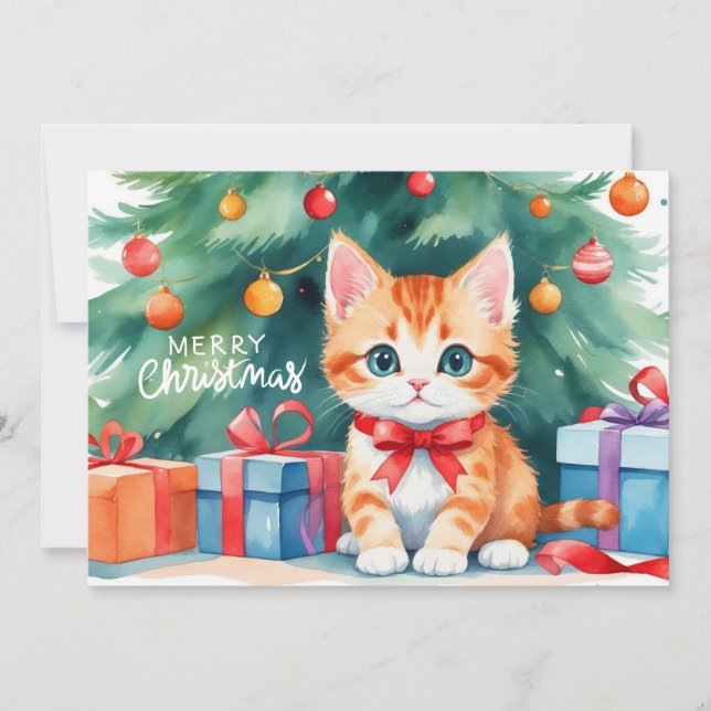 Frohe Weihnachten Wasserfarbe Orange Kitten (Vorderseite)
