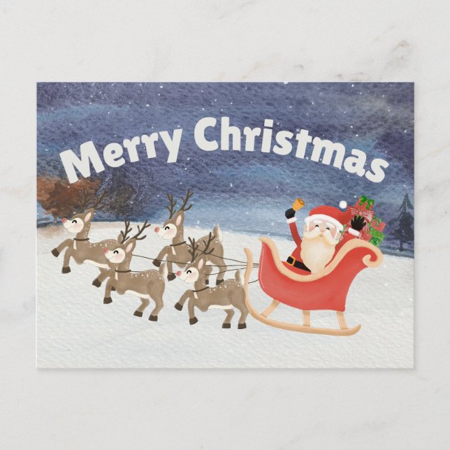 Frohe Weihnachten Wasserfarbe Santa Sleigh (Vorderseite)