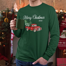 Frohe Weihnachten Wasserfarbe Vintag Red Truck Gre T-Shirt